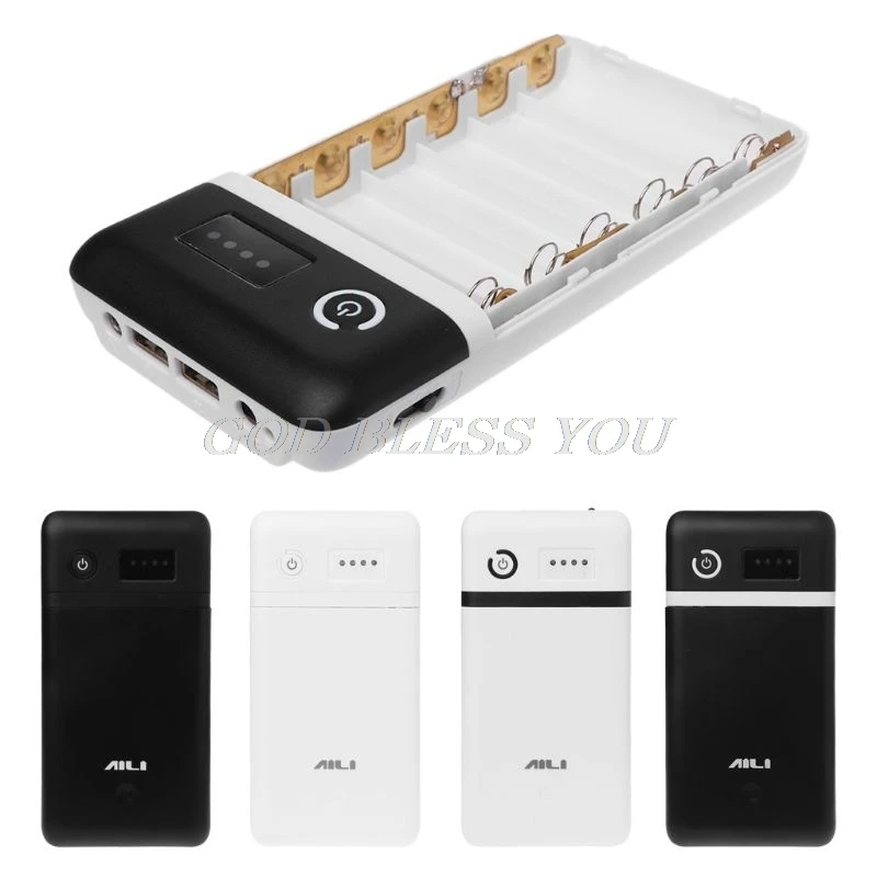 

Dual USB QC 3.0 6x 18650 Battery DIY Power Bank Box With LED Light DC 9V 12V Charger For iPhone Xiaomi Cell Phone Tablet