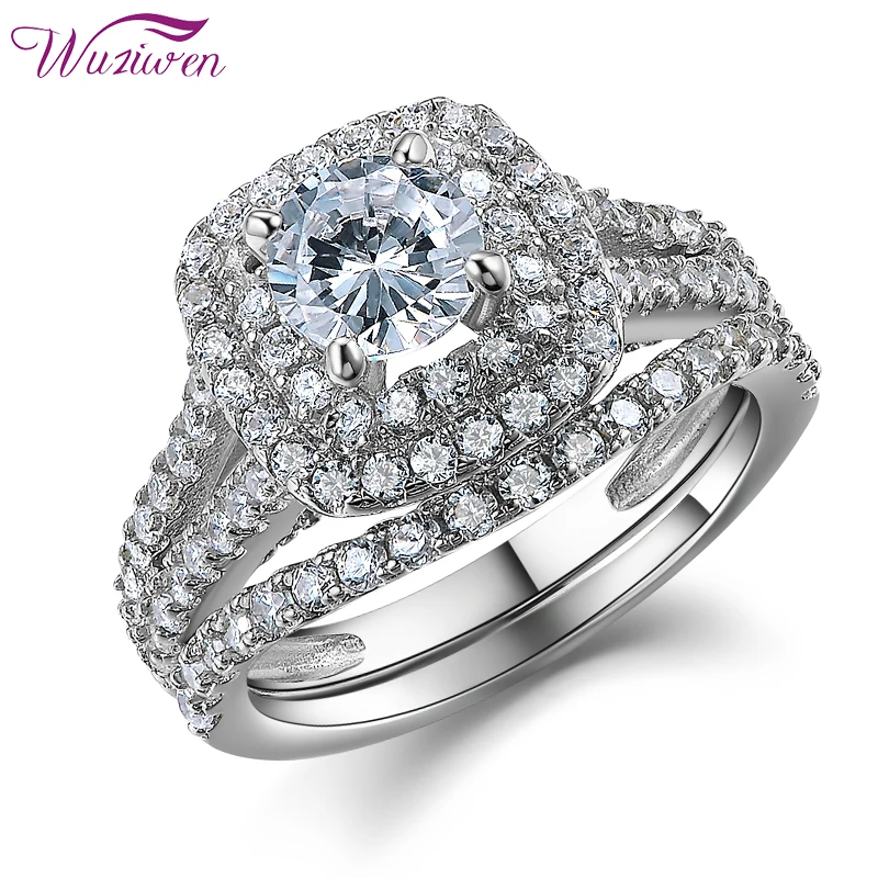 Wuziwen,, обручальные кольца для женщин, 2 шт., 925 пробы, серебро, круглая огранка, циркон, обручальное кольцо, кривая полоса, синий боковой камень