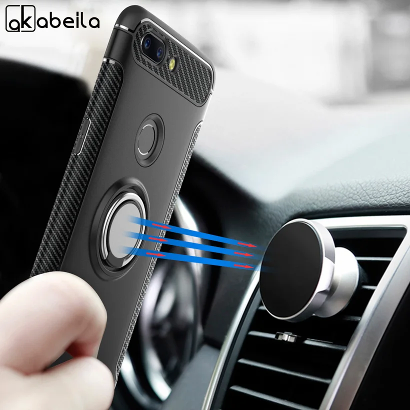 

AKABEILA Case For OnePlus 5T Case Matte Protector For OnePlus 5T Case Finger Ring Car Magnet Kicksatnd Cover