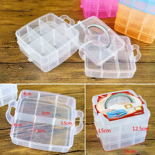 Large 3 Tier Clear Plastic Storage Box Jewelry Beads Sewing Craft Organizer Case | Дом и сад