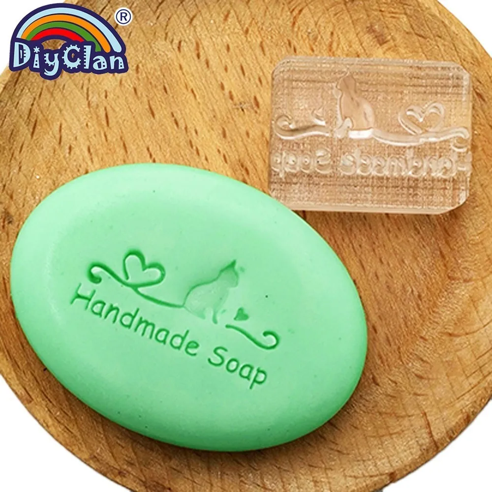 

Handmade Meow Natural Soap Stamp Mold Diy Cat Pattern Organic Glass Soap Seal Custom Acrylic Chapter With Handle Z0193XM