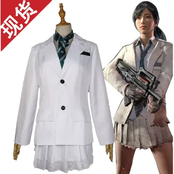 

Game PUBG Cosplay Costume Playerunknown's Battlegrounds White Suit School Uniform Halloween Party White Skirt For Adult Woman