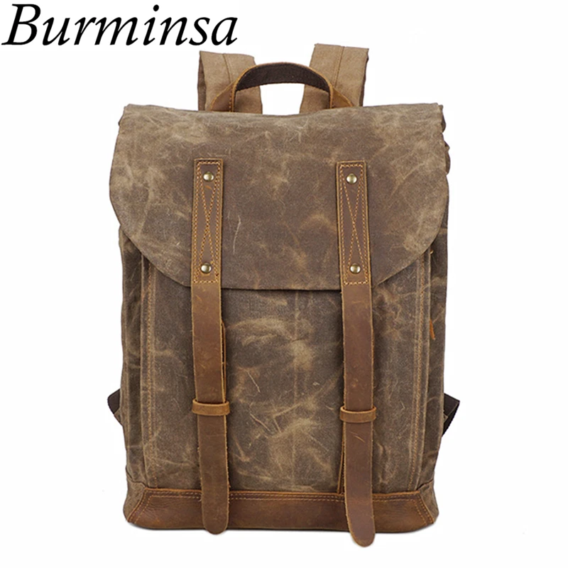 Burminsa мужской рюкзак из вощеной кожи, винтажный 17 дюймовый рюкзак для ноутбука, водонепроницаемый мужской рюкзак для путешествий, школьные сумки для подростков