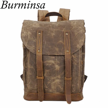 

Burminsa Wax Canvas Leather Male Backpack Vintage 17inch Laptop Bags Waterproof Men Travel Bagpack School Bags For Teenager 2020