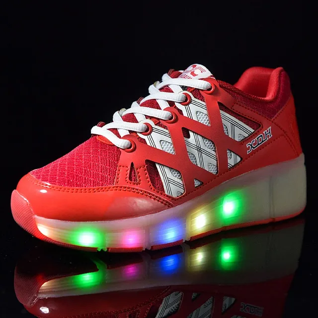US $28.03 Children Glowing Sneakers Kids Roller Skate Shoes Children Led Light up Shoes Girls Boys Sneakers w