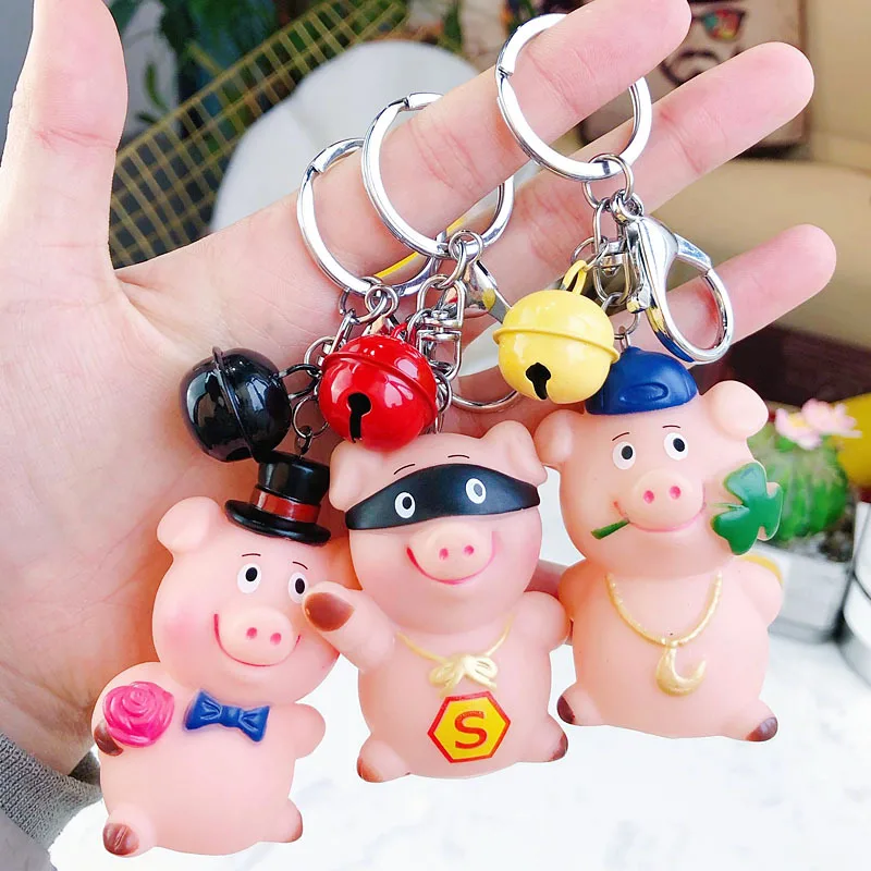 

Mascot Keychain Cartoon Cute Thief Police Pig Keychain Couple Bag Bells Key Chain Pendant For Women Bag