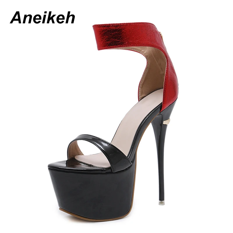 

Aneikeh Party Club High Heel Sandals Fashion Womens Shoes Peep-toe Pumps Sexy Gladiator Buckle Strap Shoes Black 2018 Summer