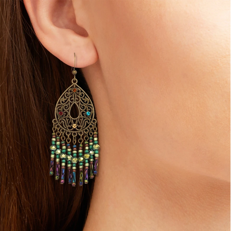 

Vintage Beads Tassel Dangle Drop Earrings for Women 2019 Fashion Engagement Wedding Party Earrings Hanging Jewelry Accessories