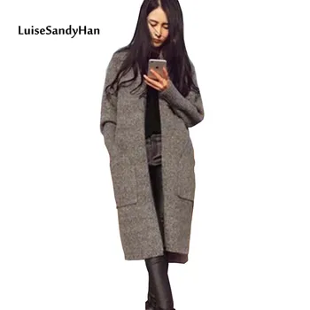 

2020 Women Winter Cardigans Knitting Patterns Sweater V-Neck Long Sleeve Loose Wool Warm Sweater Women Tops