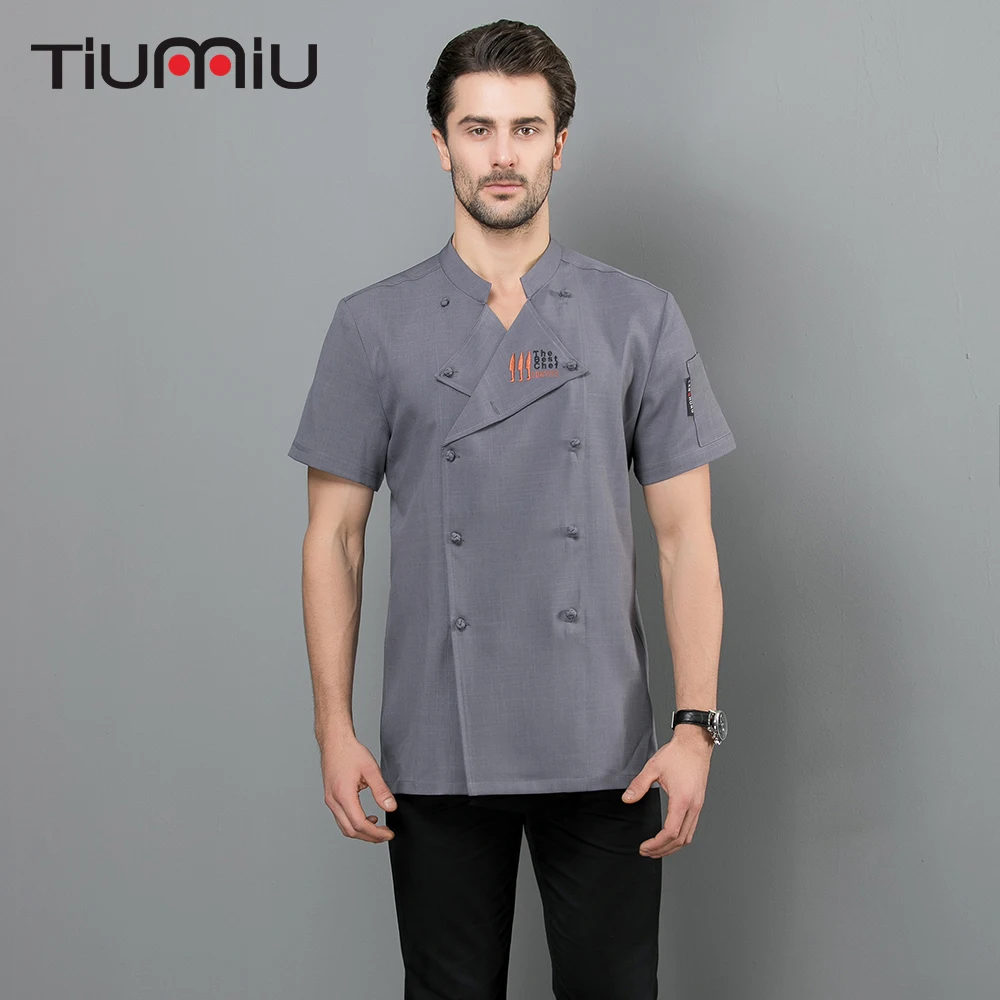 Костюм шеф-повара, топ с вышитым логотипом, Chaqueta Chef, летняя одежда с коротким рукавом для ресторана, унисекс, Ropa De Cocina