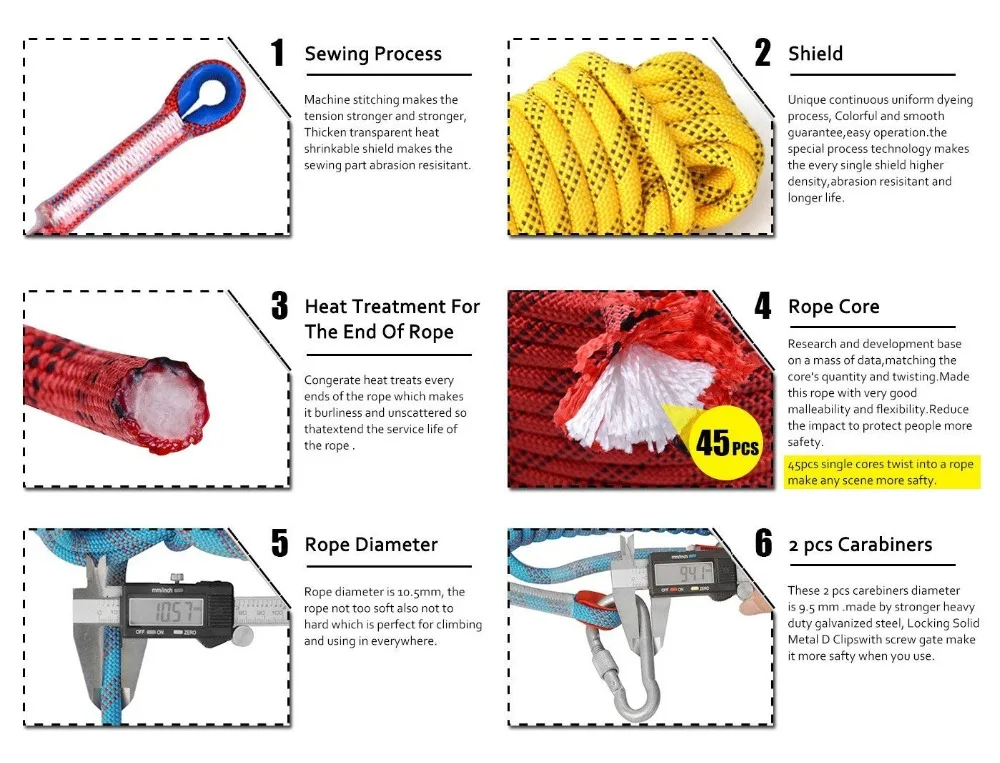 Веревка для скалолазания с 2 крючками 10 мм наружное статическое оборудование для скалолазания шнур веревка безопасности для выживания