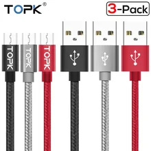 TOPK [3-Pack] Micro USB кабель в нейлоновой оплетке для синхронизации данных и зарядки USB кабель для samsung Xiaomi huawei Microusb Android устройства