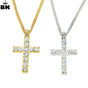 

Drop Shipping Hip Hop Alloy Cross Pendant Necklace Iced Out Rhinestone Gold silver color Tone Crucifix Charm Jewelry