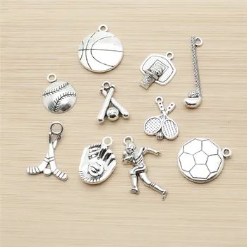 

New Sports 10pcs/lot Vintage Charms Baseball basketball football tennis fit Metal jewelry making