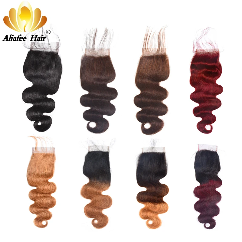 Волосы AliAfee # 1b/#2/#4/#27/#99/# бордовые 4*4 швейцарские Кружевные бразильские волнистые