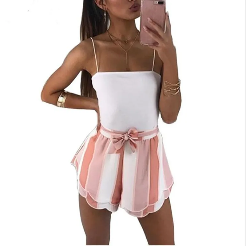 

Pink White Striped Shorts Women Fashion 2019 Summer High Waist Frills Shorts Streetwear Bow Tie Streetwear Shorts Bottoms