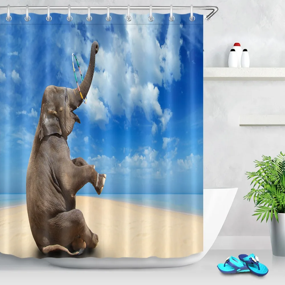 Cute Blue Car Eiffel Tower Design Shower Curtain Bathroom Waterproof Fabric 72/"
