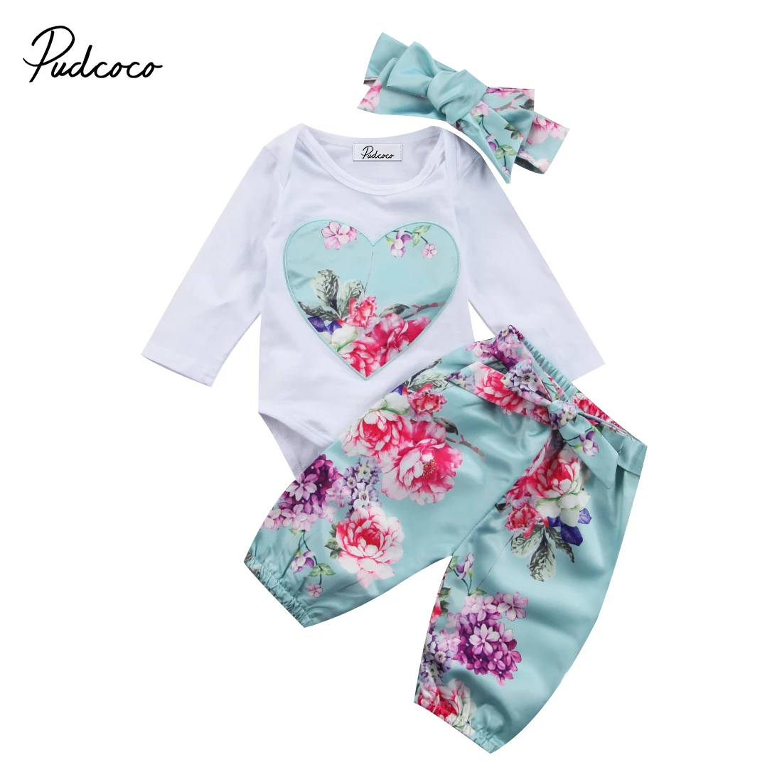 

Newborn Kid Baby Girl Floral Bow Clothes Top Jumpsuit Romper Bodysuit Bottom Print Pants Outfit Set Clothes Suit