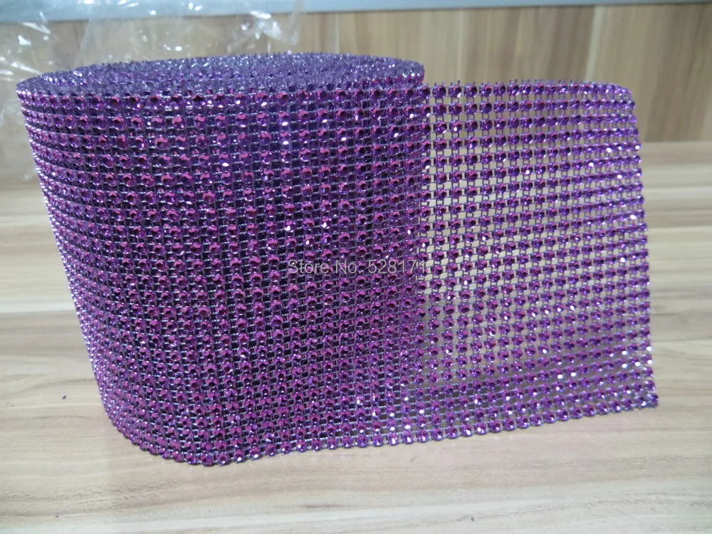

Free Shipping 4.5"x10yards Purple Color Bling Diamond mesh Wrap/Ribbon Rhinestone Mesh Crystal Ribbon for weddings decoration