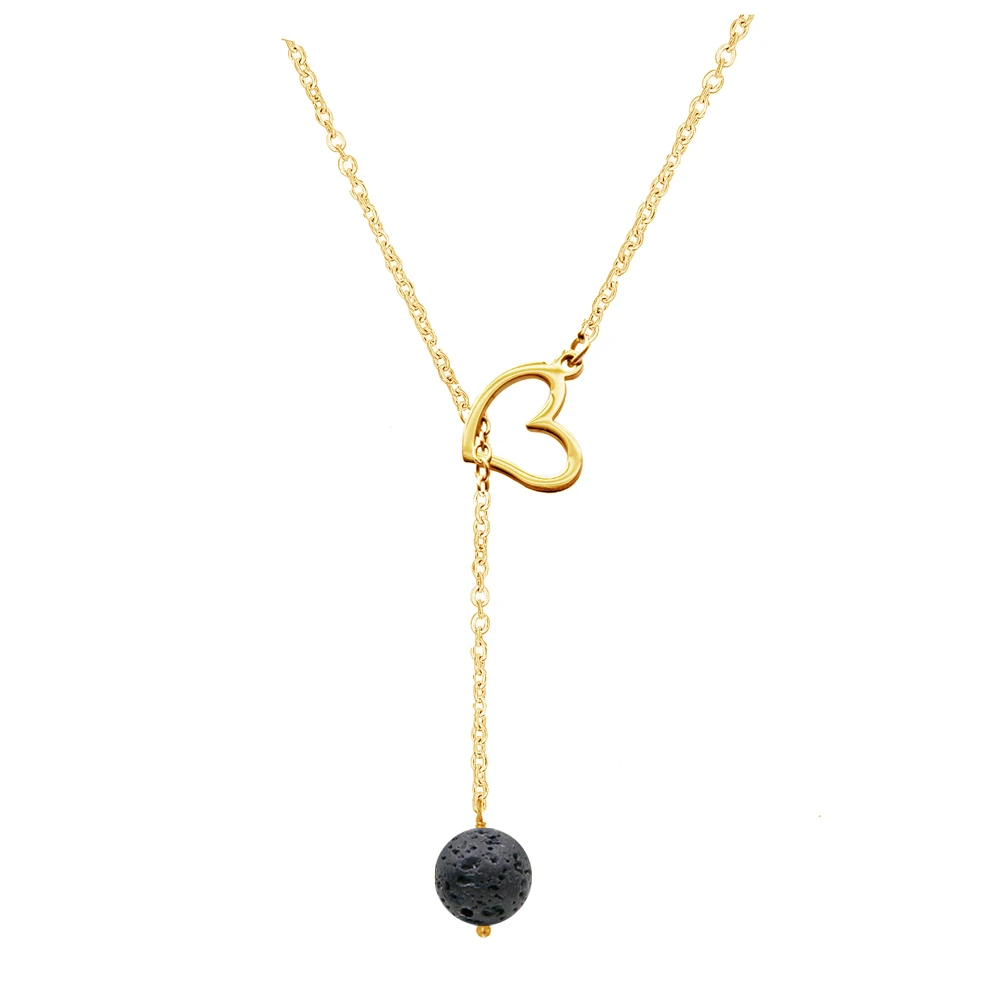 

20pcs Lava Stone Essential Oil Aromatherapy Diffuser Necklace with Stainless Steel Chain Heart Lava Stone Diffuser Necklace