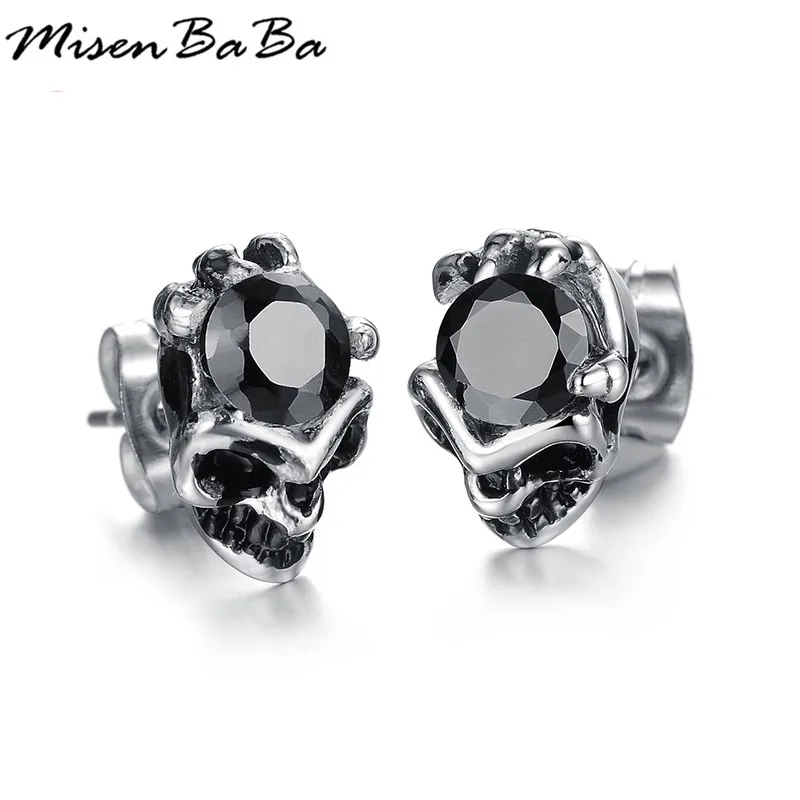 Cool men jewelry crystal stud earrings black earring for men stud