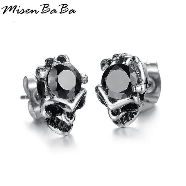 Cool Men Jewelry Crystal Stud Earrings Black Earring For Cool Men Jewelry Crystal Stud Earrings Black Earring For Stainless Steel Skull