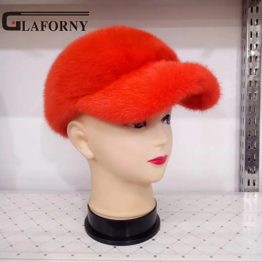 

Glaforny 2018 Whole Mink Fur Caps Women Winter Warm Baseball Caps 100% Real Mink Fur Hats Beanies High Quality