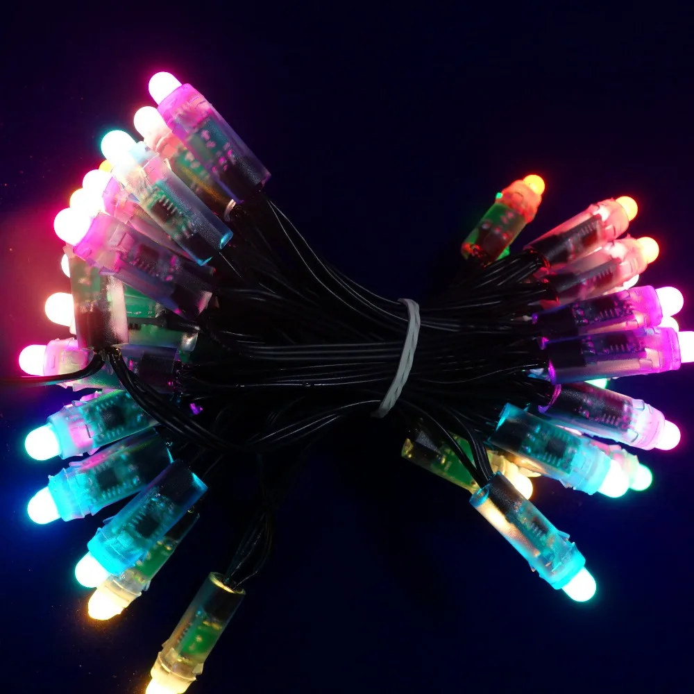 

50pcs addressableDC5V 12mm WS2811 led smart pixel node,with all BLACK wire(20AWG),IP68 rated