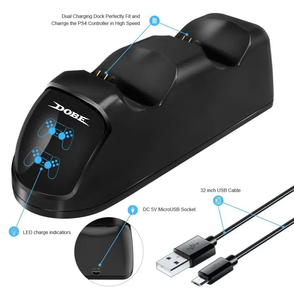 DOBE Game Dual Charging USB Charging Dock Gamepad Joystick for PS4 Wireless Controller 
