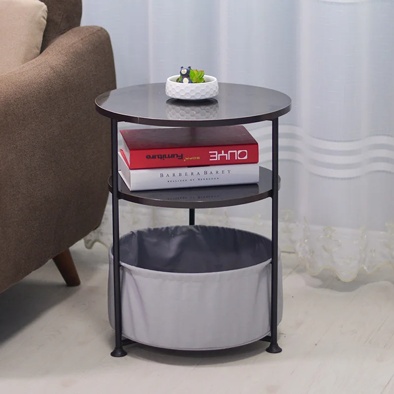  Height Adjustable Coffee Table 2 and 3 Layers Small Round Bedside Table with Storage Basket for liv