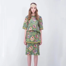 Винтажный стиль, круглый вырез, короткий рукав, Цветочная кружевная вышивка, топы+ открытая вышивка, модные юбки-карандаш, костюмы