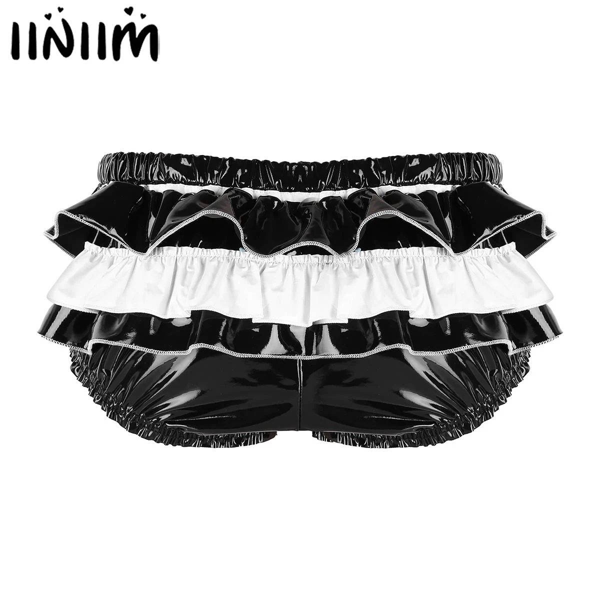 

Mens Wet Look Patent Leather Lingerie Zippered Bulge Pouch Sissy Panties Back Frilly Ruffled High Cut Low Rise Briefs Underwear