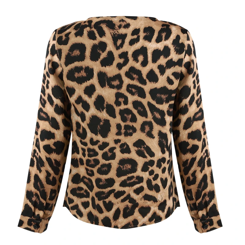 Модный женский для леди Леопардовый принт свободный длинный рукав v-образный вырез сексуальные топы блузки женские модные рубашки блузки Верхняя одежда