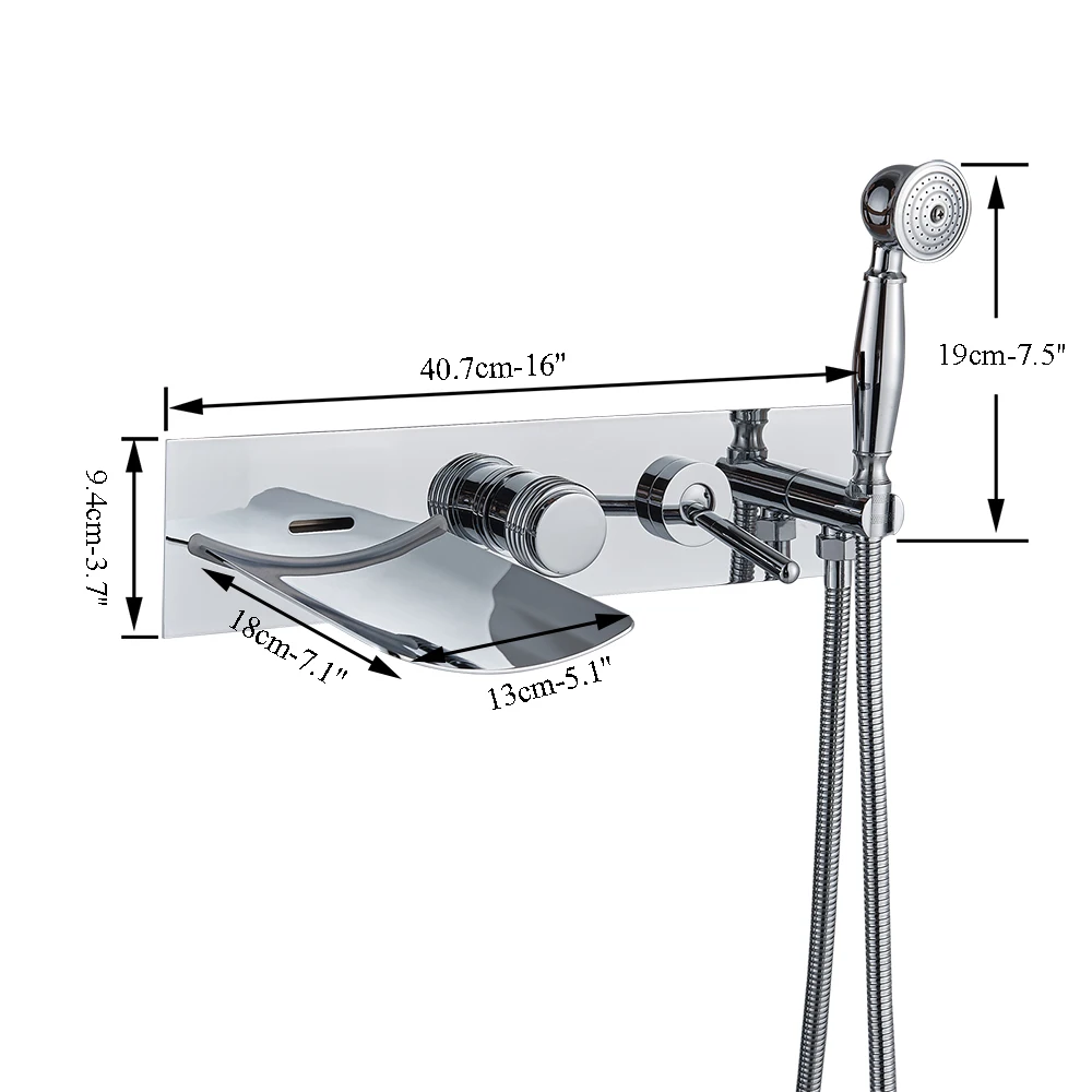 Светодиодный кран-водопад для ванны, широкая ванна, смеситель для раковины, хромированный латунный кран для ванной, душевой кран с ручным душа