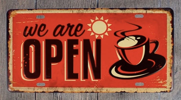 

1 pc come in We are open door sign shop coffee store Tin Plates Signs wall man cave Decoration Metal Art Vintage Poster