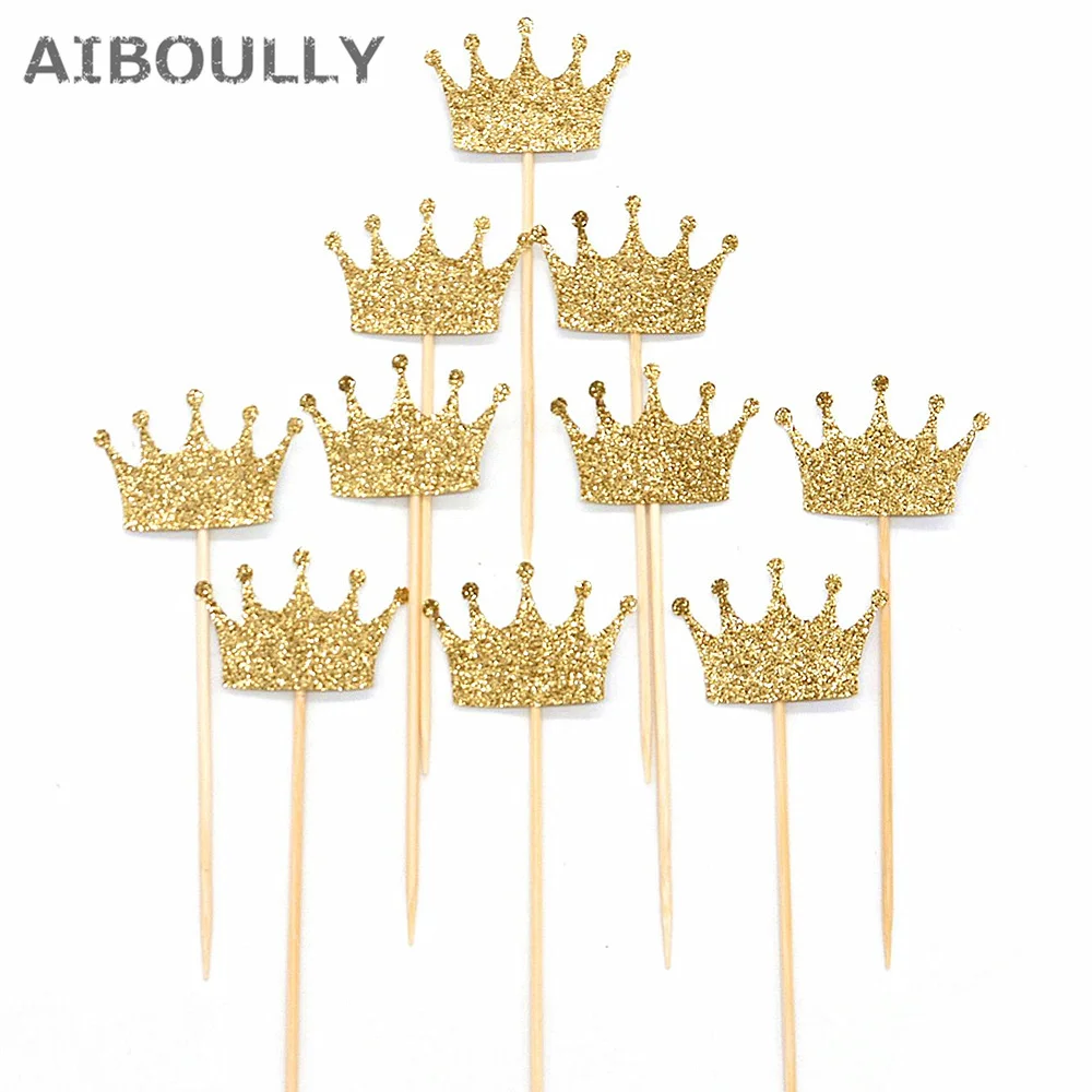 

20pcs Glitter Cupcake Toppers Twinkle Princess Paper Crown Cake Decoration Wedding Baby Shower Party Celebration Favors