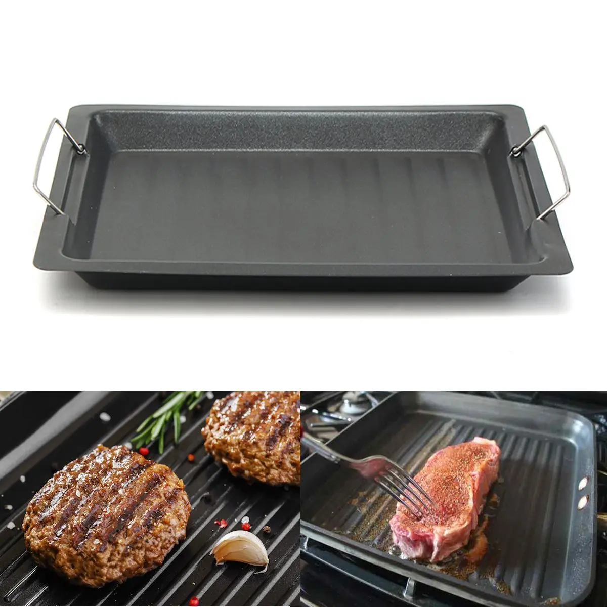 

Black Griddle Plate Grill Pan Indoor BBQ Hob Pans Kitchen Outdoors Barbecue Camping Cooking Tools BBQ Accessories Nonstick