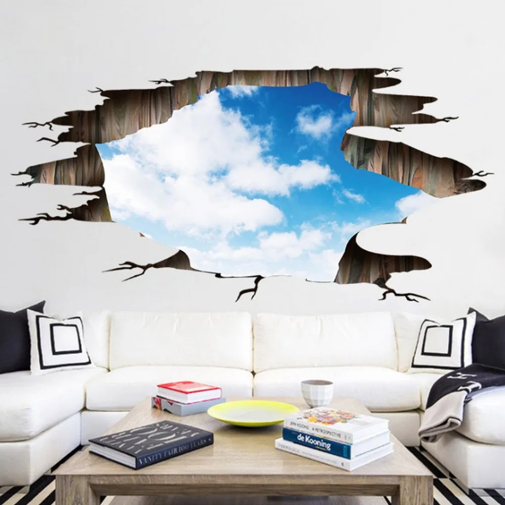 3D wall stickers blue sky and white clouds floor stickers PVC removable