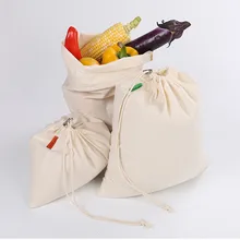 Drawstring 번들 코튼 캔버스 가방 빵 과일 야채 쇼핑 가방 재사용 가능한 홈 스토리지 친환경 파우치 bolsas de tela(China)