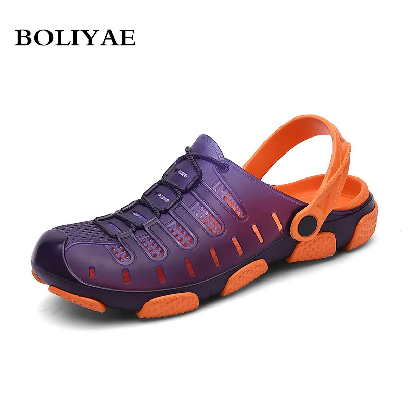 

2019 New Summer Outdoor Jelly Shoes Men Breathable Beach Sandals Hollow Slippers Men Flip Flops Light Sandalias