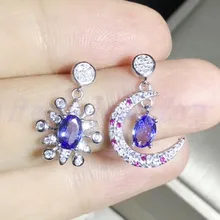 Танзанит висячие серьги 0.5ct* 2шт драгоценные камни натуральный настоящий Танзанит 925 стерлингового серебра ювелирные украшения# BL18101103