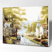 Безрамное картина город страна DIY живопись по номерам современные стены книги искусству расписанную живопись маслом на холсте для домашний декор