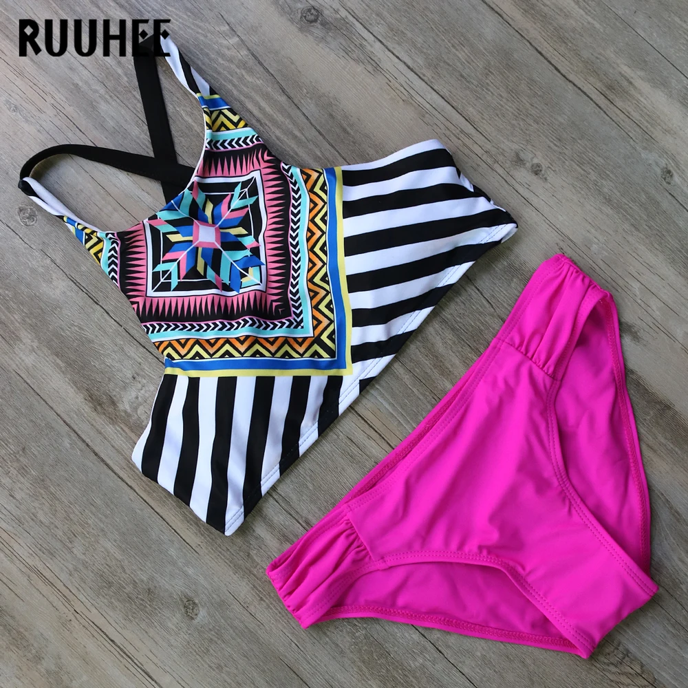 

RUUHEE Bikini Swimwear Swimsuit High Neck Bikini Set Printed Bathing Suit Women Biquini 2017 Beachwear Maillot De Bain Femme
