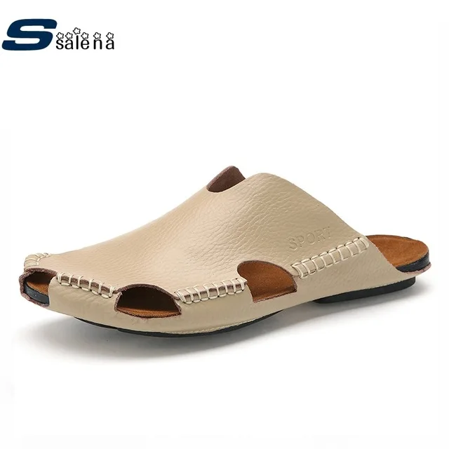 

Genuine Leather Slippers Men New Arrival High Quality Slippers Beach Summer Shoes AA10004