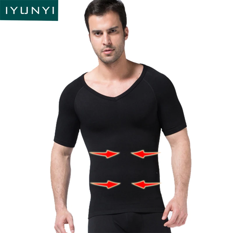 IYUNYI Men Waist Slimming Underwear T shirt Body Shaper Tops Control