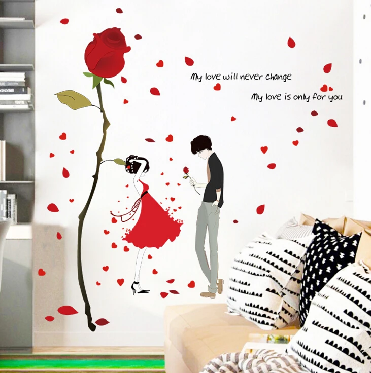 rose couple petal wall stickers flowers decals home decor ...