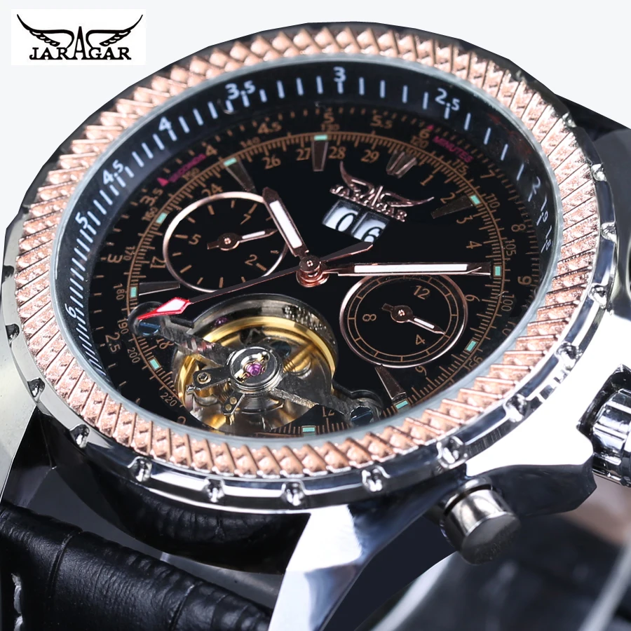 JARAGAR Men Rose Gold Steel Case Leather Strap Skeleton Automatic erkek kol saati Mechanical Watch mens watches top brand luxury JARAGAR Men Rose Gold Steel Case Leather Strap Skeleton Automatic erkek kol saati Mechanical Watch mens watches top brand luxury