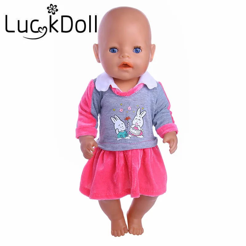 

LUCKDOLL Cute Rabbit Print Dress Fit 18 Inch American 43cm Baby Doll Clothes Accessories,Girls Toys,Generation,Birthday Gift