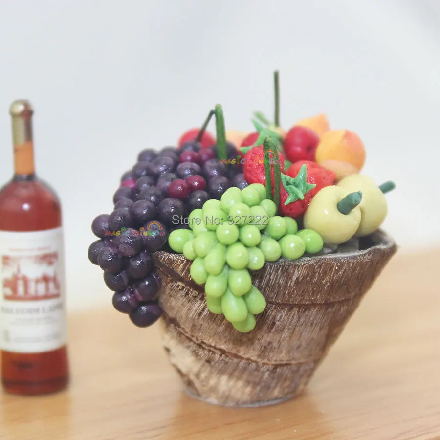 

A Plate Bowl of Mini Grape Fresh Fruit Strawberry Handmade Clay Dollhouse Miniature 1:12 Kitchen Food