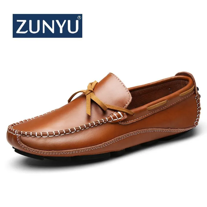 

ZUNYU 2019 New Men leather Casual Shoes Slip on Lightweight Male Fashion Sneakers Driving Boat Shoes Cheap Spring Flat Loafers